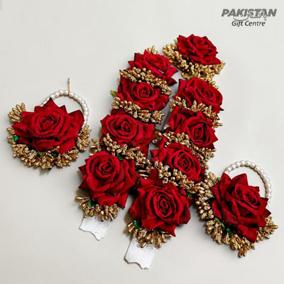 Beautiful Handcrafted Red Rose Artificial Flower Jewellery Set